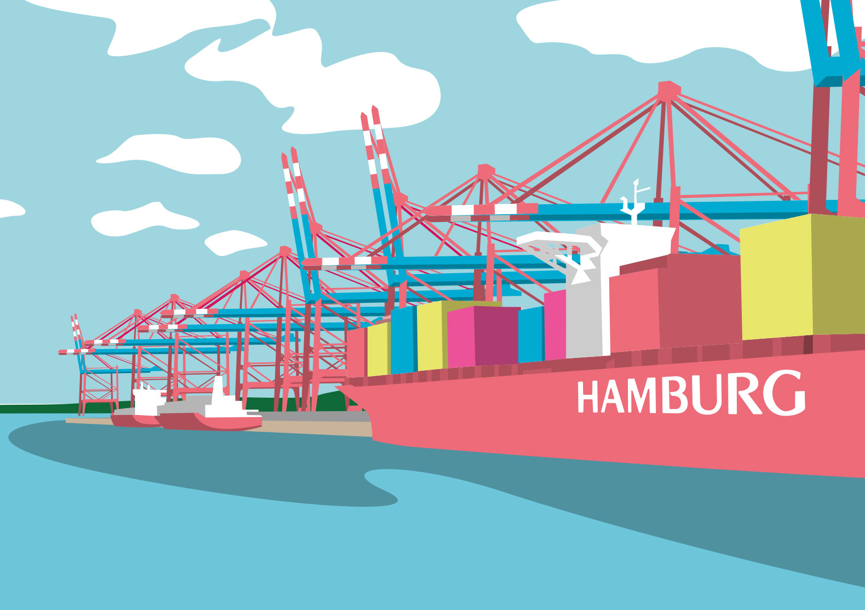 Postkarte -Bon Voyage- Containerhafen, Hamburg