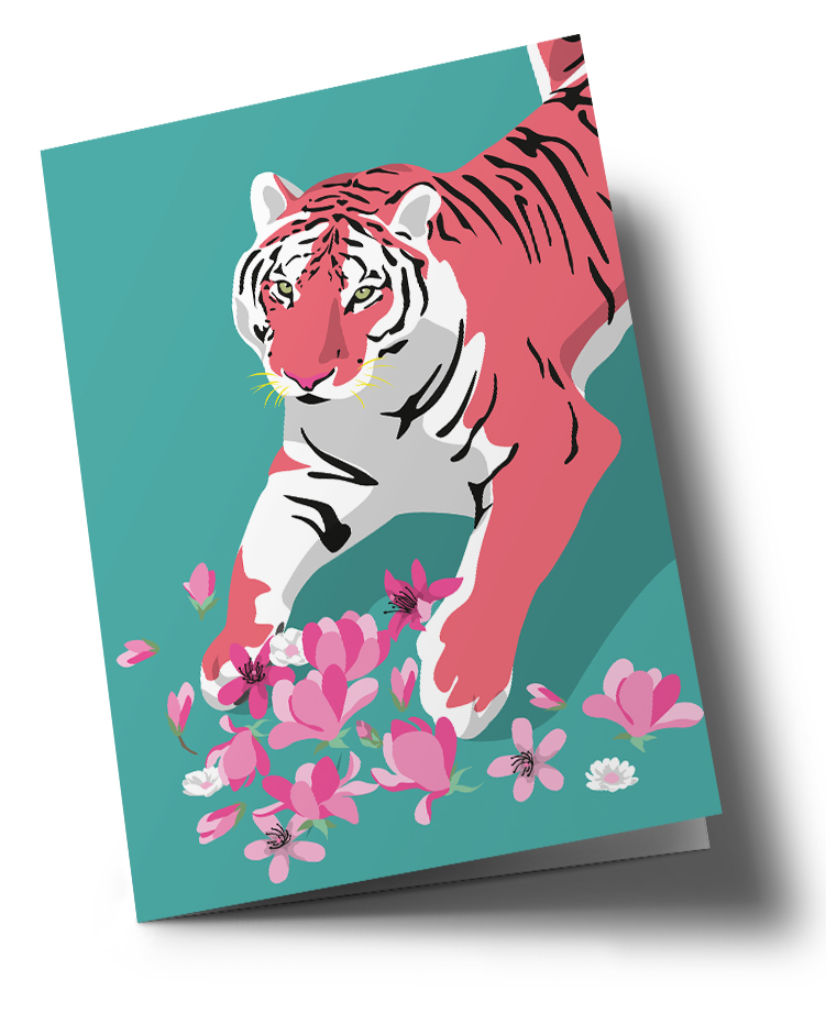 Doublecard C6 - happiness - Tiger with Flowers