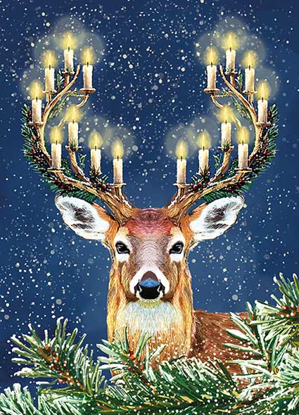 Postcard – m-illu – Deer with candles