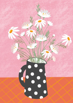 Postkarte - Toni Starck - Daisies in black dot can