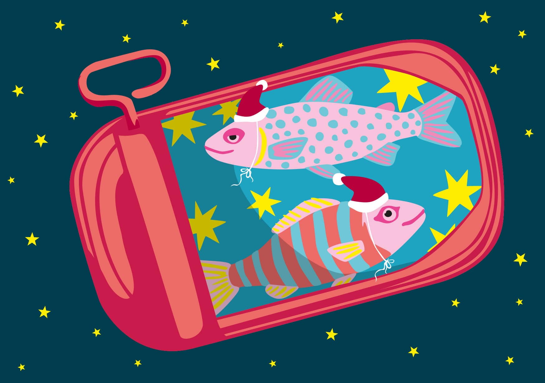 Postcard – luminous – Christmas sardines