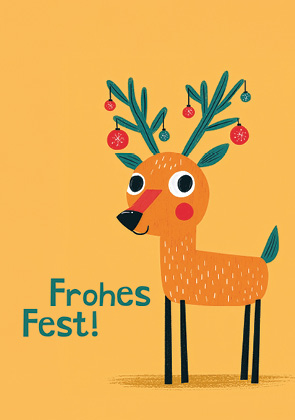 Postcard - darilarifari - Reindeer with Christmas tree decorations