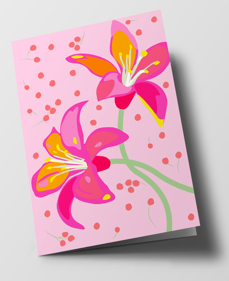 C6 folding card - Happiness - pink Lilly