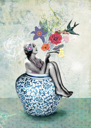 Postcard - La Tack - blumenpott