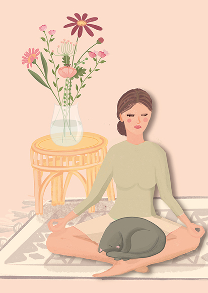 Postcard - Toni Starck - Meditation with a cat