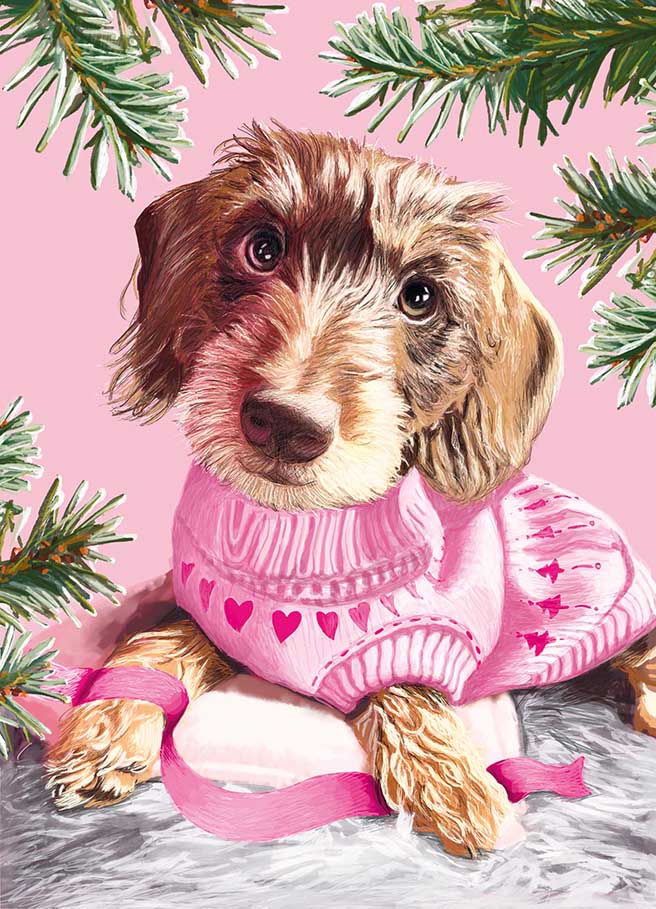 Postkarte - m-illu - Dackel Rosa