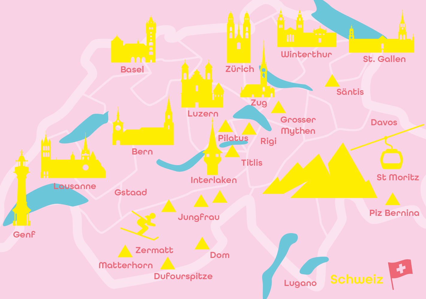 Postkarte - Bon Voyage - Schweiz Minimap
