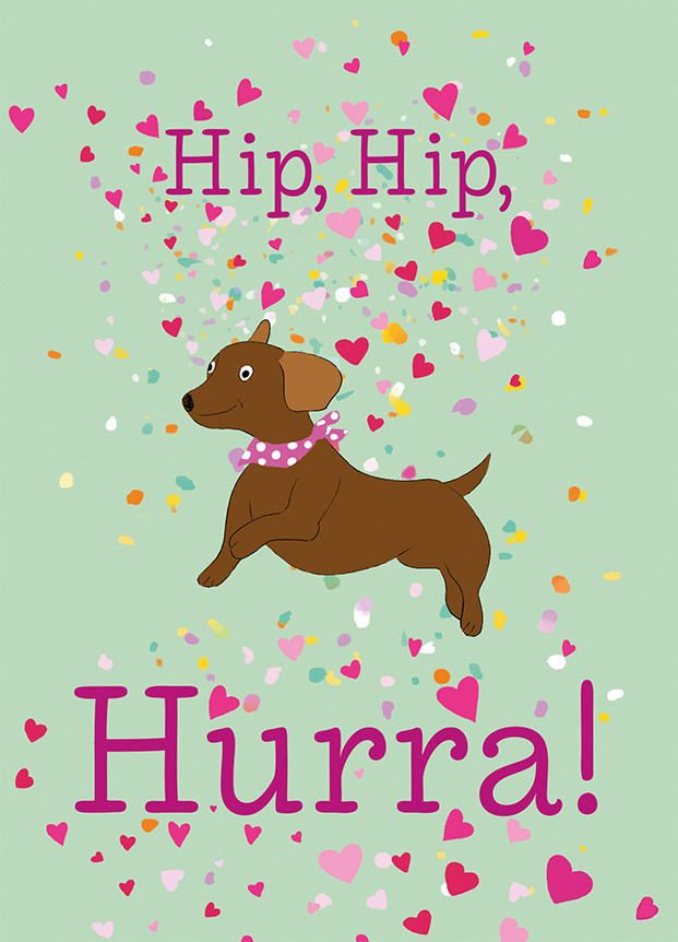 Postkarte - m-illu - Dackel Hip Hip Hurra Postkarte - m-illu - Dackel Hip Hip Hurra