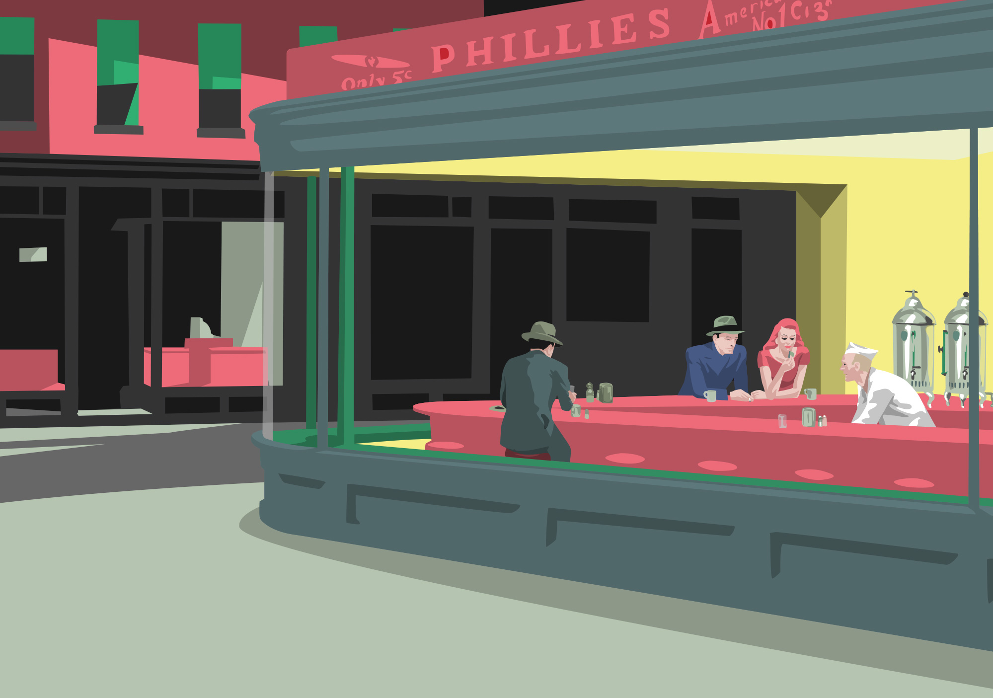 Postcard - Museum Art - Nighthawks - Hommage à Edward Hopper Postcard - Museum Art - Nighthawks - Hommage à Edward Hopper
