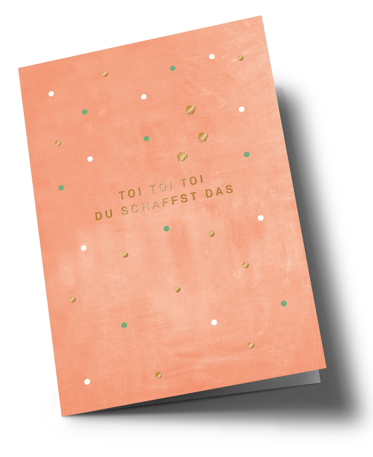 Doublecard C6 - Designfräulein - Toi Toi Toi Shamrocks, Gold foil
