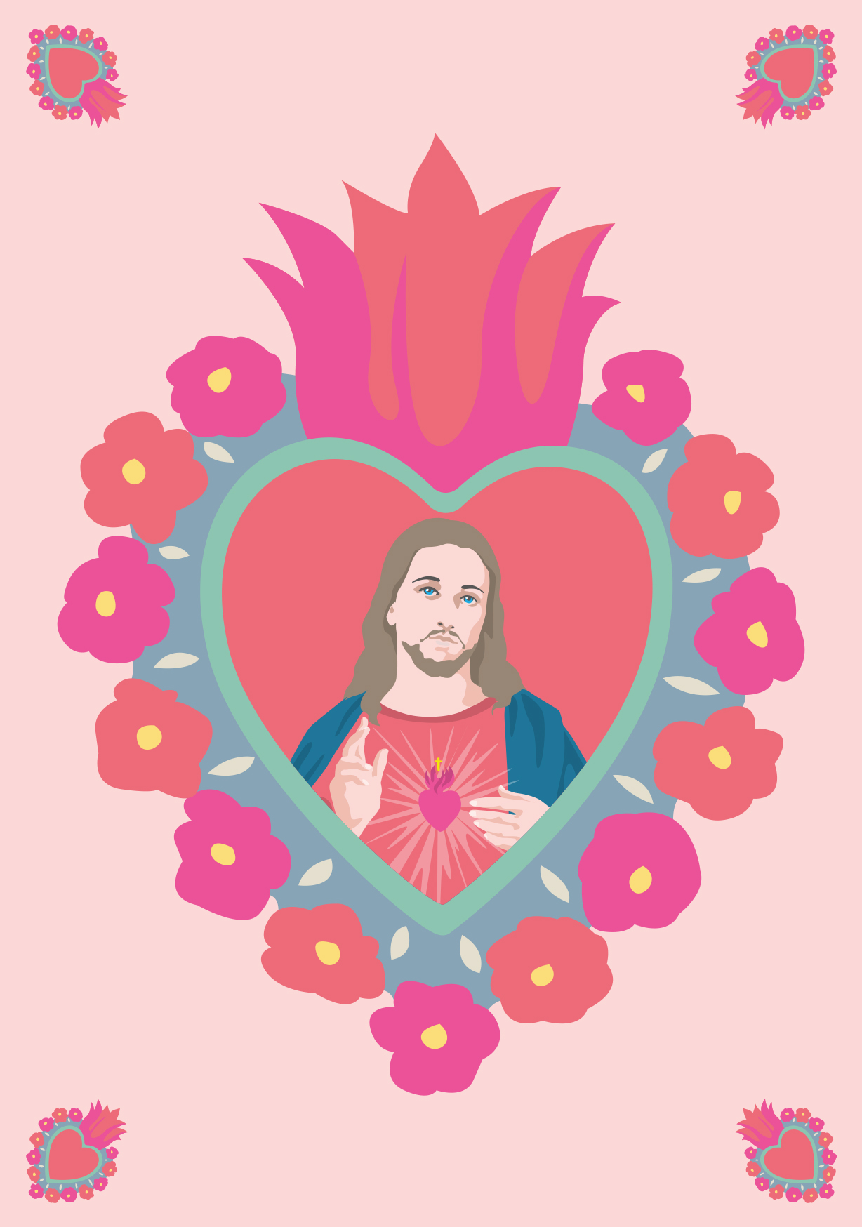 Postcard - happiness - Flaming Heart Jesus Postcard - happiness - Flaming Heart Jesus