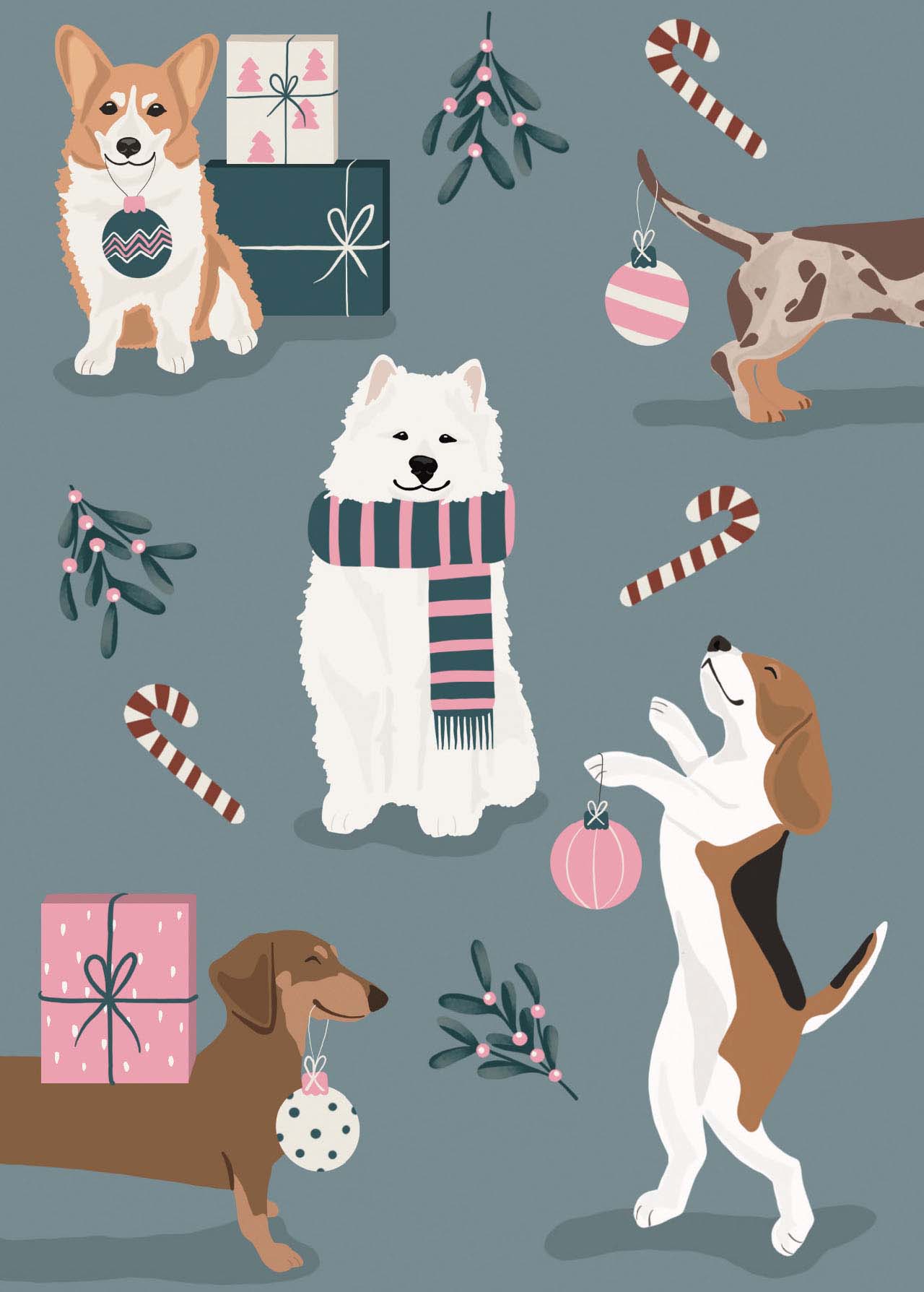 Postkarte - Alfie's Greetings - Festive dogs