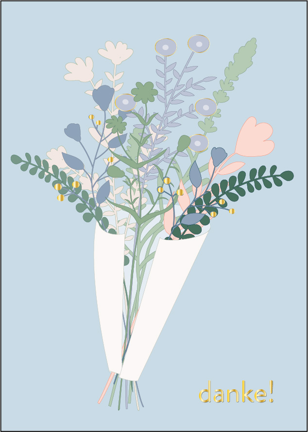 Postcard - Toni Starck - danke! flowers blue