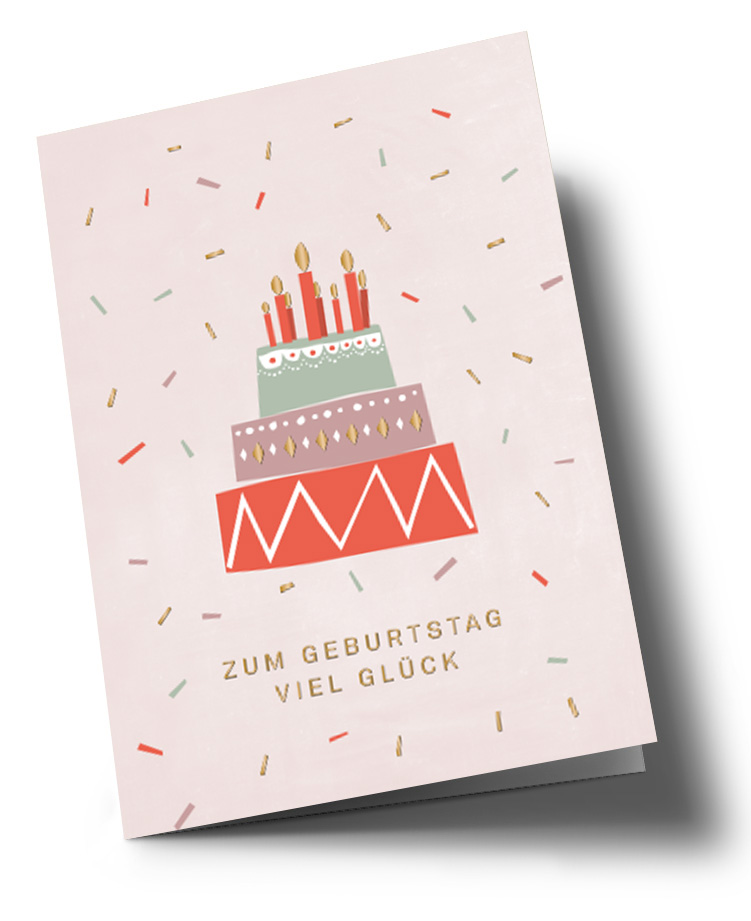 Doublecard C6 - Designfräulein - Birthdaycake, Gold foil