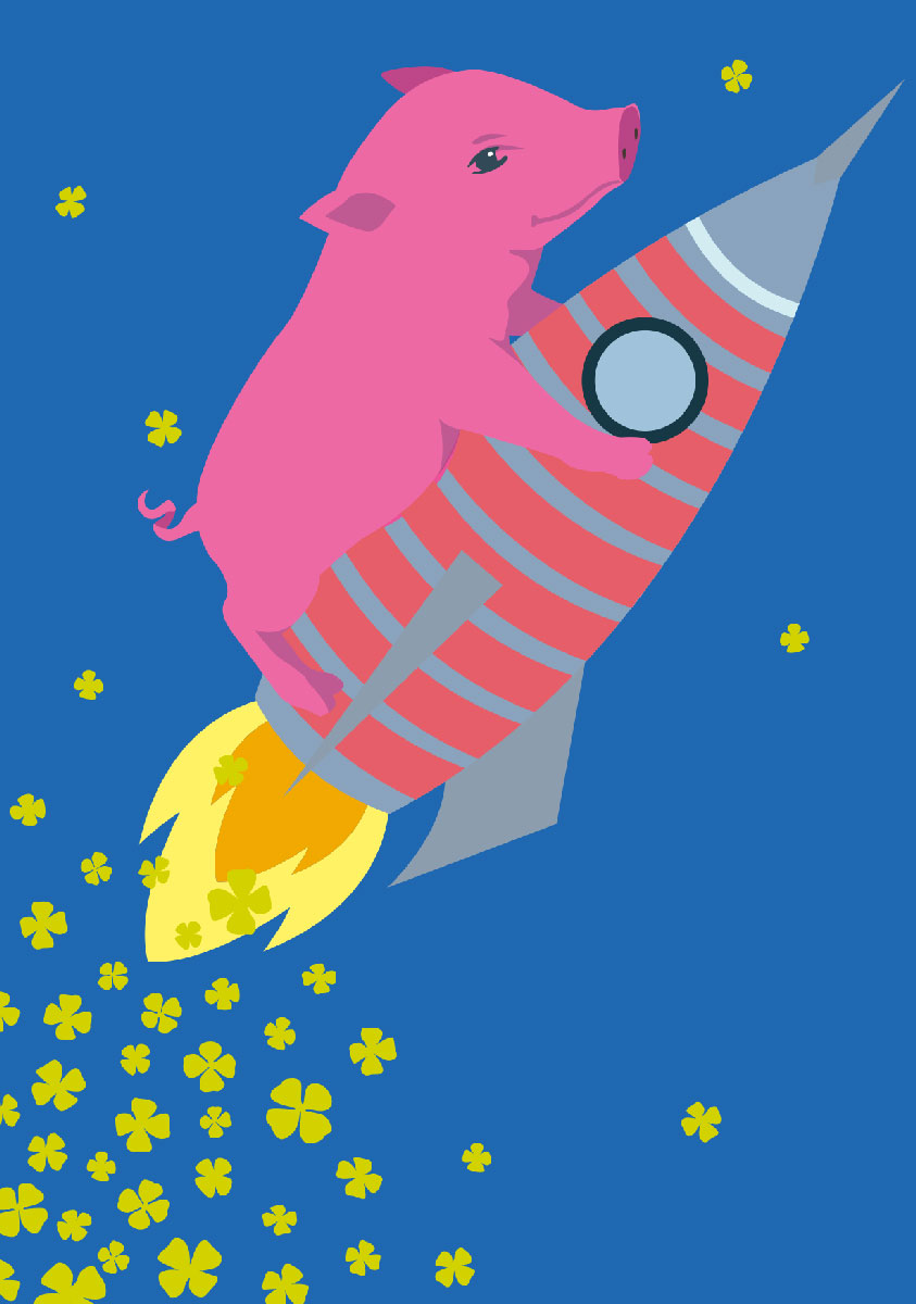 Postcard - luminous - clover rocket