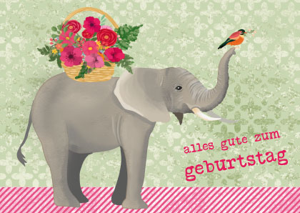 Postcard - Toni Starck - Birthday elephant