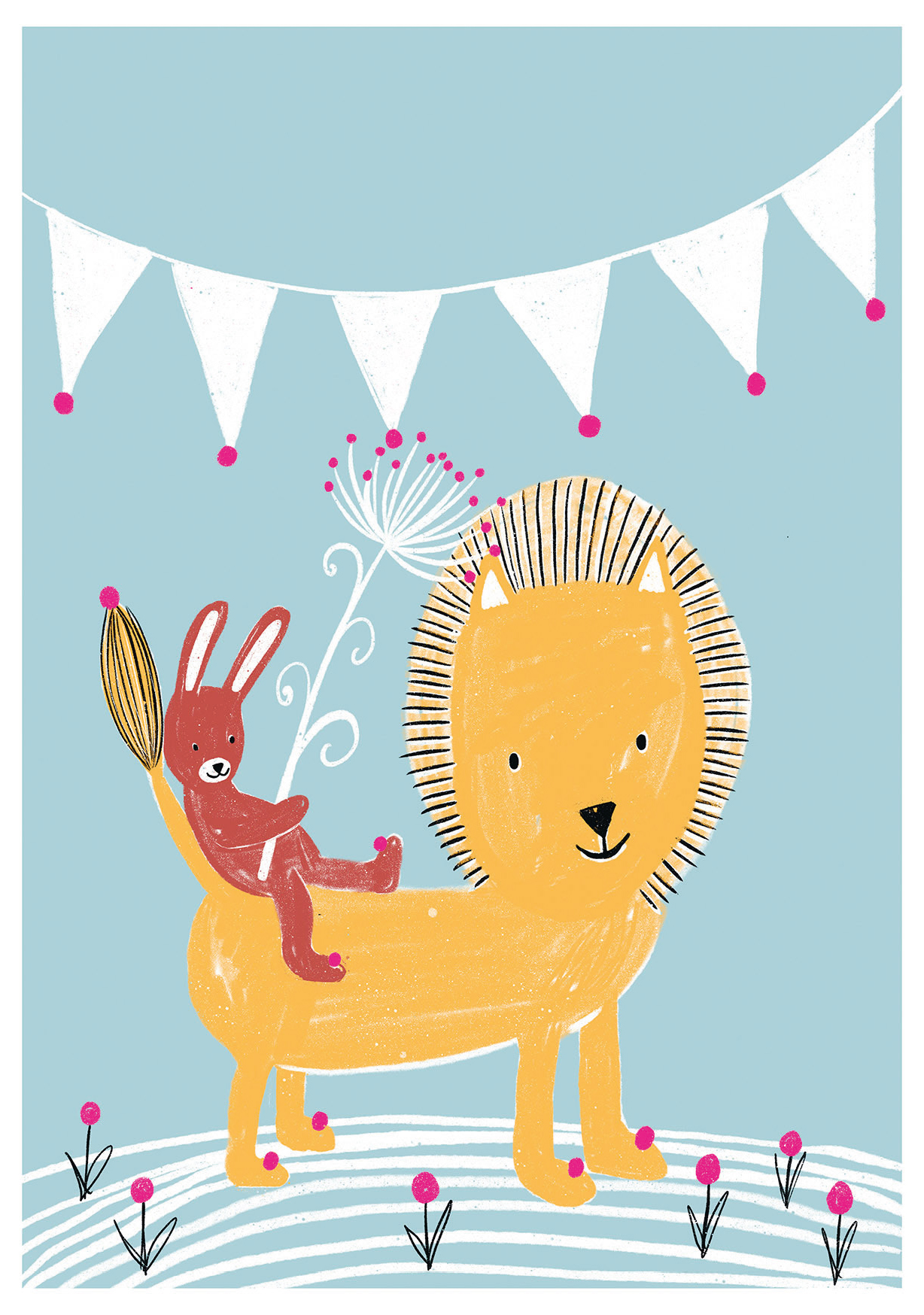 Postkarte - schönegrüsse - Löwe und Hase