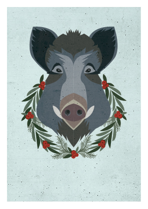 Postkarte - Daria Ivanova - wildschwein xmas