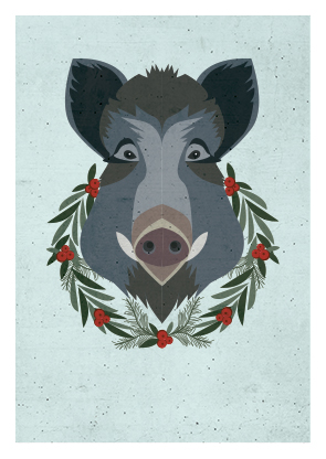 Postcard - Daria Ivanova - Wild boar xmas
