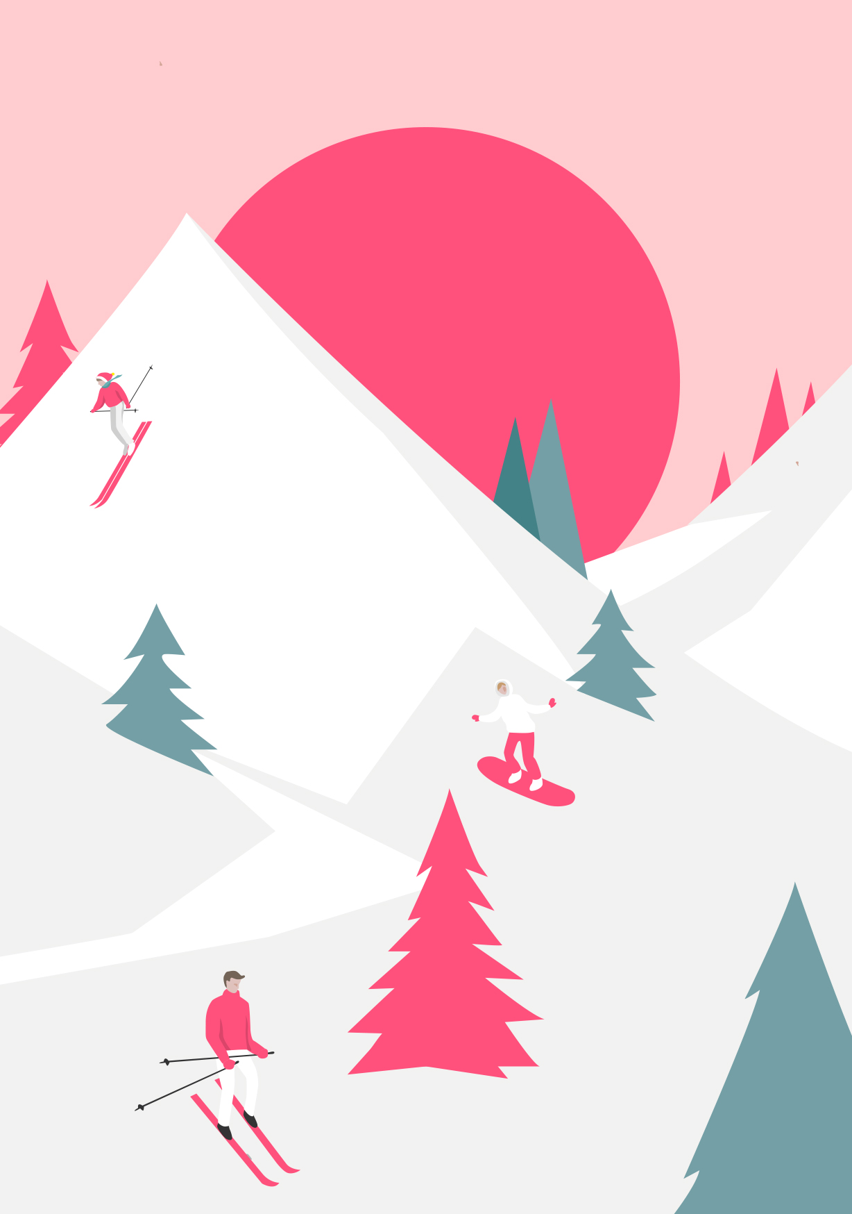Postcard - luminous - Ski run with trees