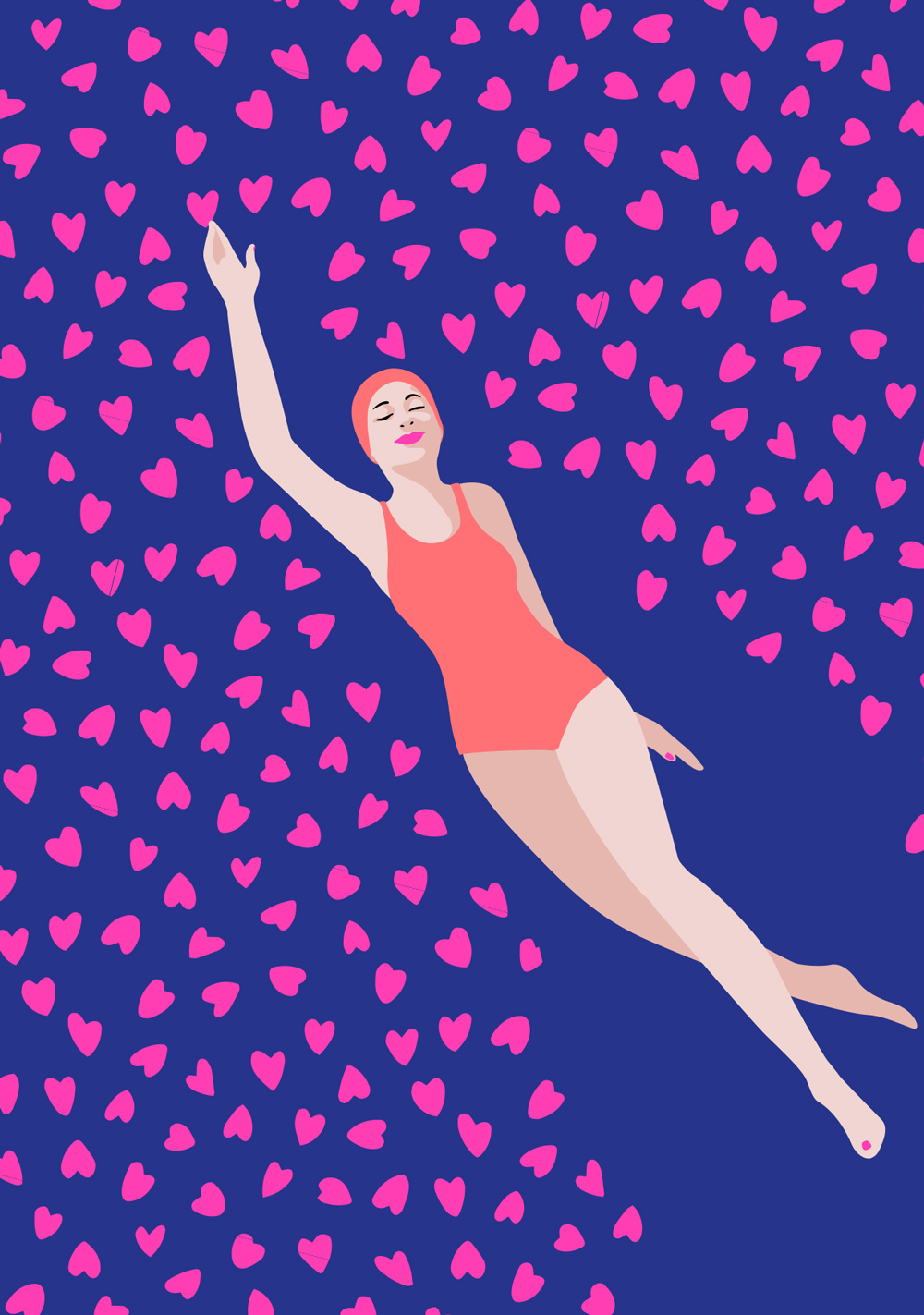 Postkarte - neonstyle - Schwimmerin im Herzmeer