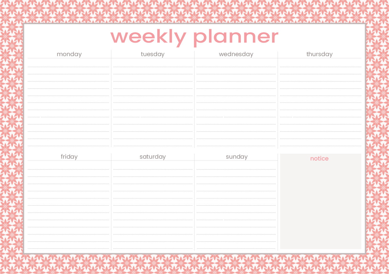 Weekly Planner A4 - Toni Starck Pattern - coral lightness