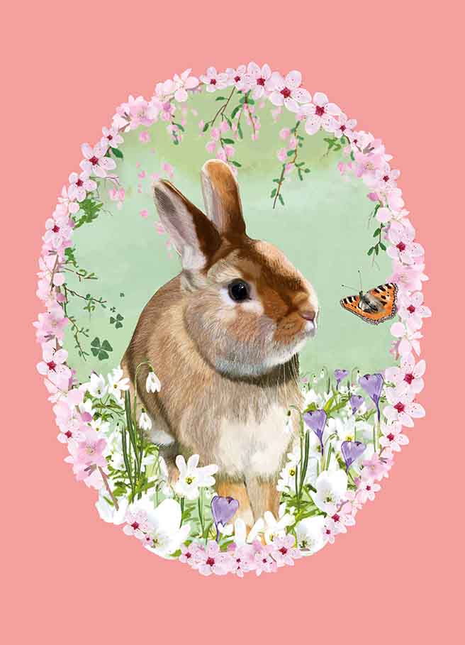 Postcard - m-illu - Bunny with butterfly
