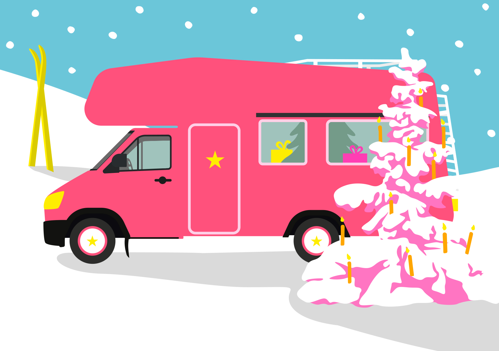 Postcard - luminous - Camper with Christmastree