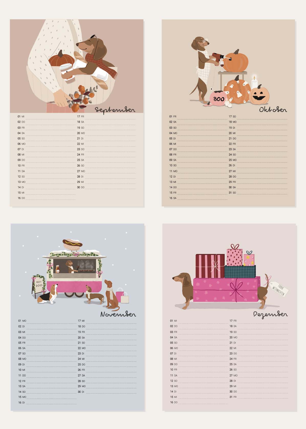 Wandkalender A4 - Dackelkalender