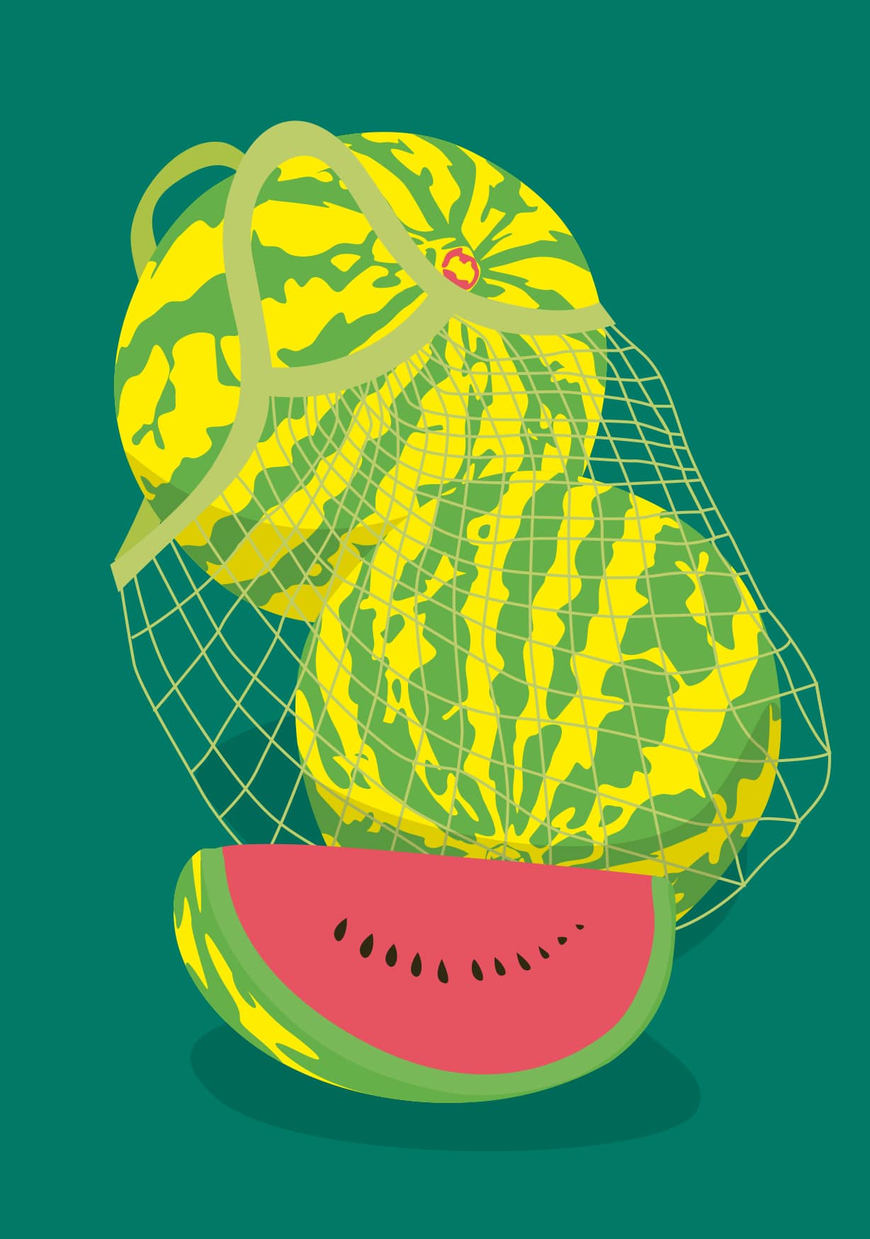 Postcard - neonstyle - Melonen im Netz