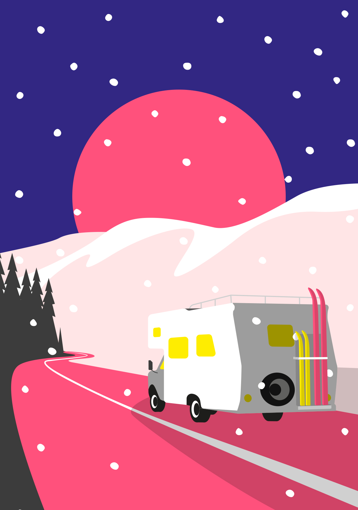 Postcard - luminous - Camper on the road