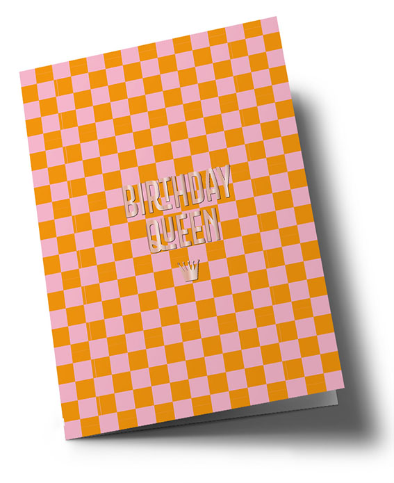 C6 Folded Card - Toni Starck Pattern - Orange Check
