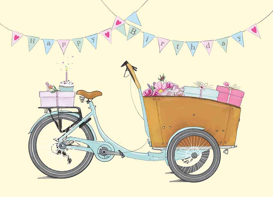 Postcard - m-illu - Birthday cargo bike