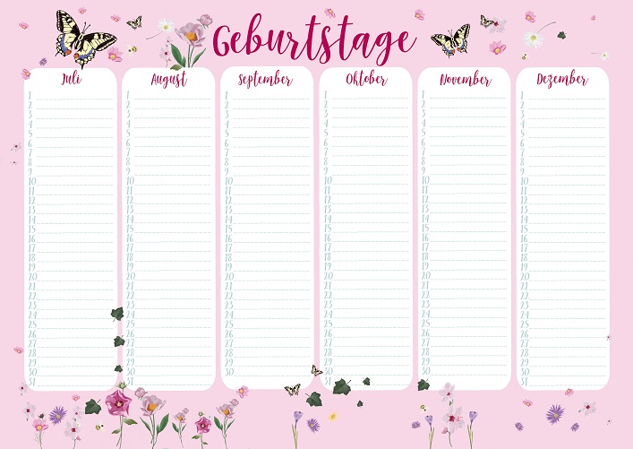 Geburtstagskalender A4 - m-illu - Blüten rosa Geburtstagskalender A4 - m-illu - Blüten rosa