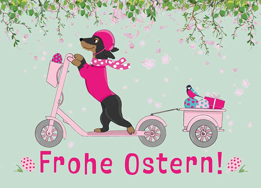 Postkarte - m-illu - Dackel Roller Ostern Postkarte - m-illu - Dackel Roller Ostern