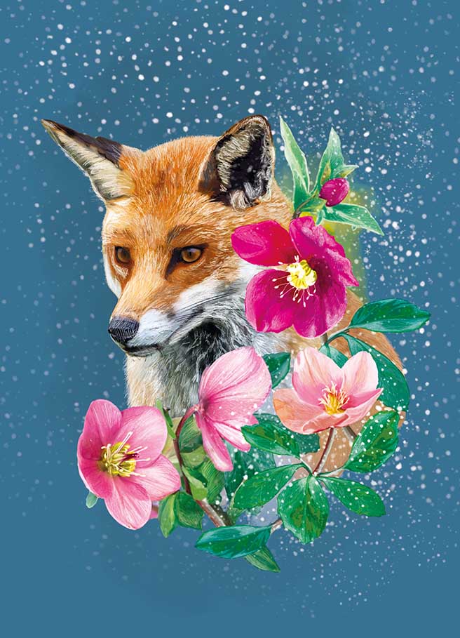 Postkarte - m-illu - Fuchs Blüten Winter
