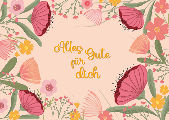 Postcard - Toni Starck - Pink flower frame - Alles Gute für dich