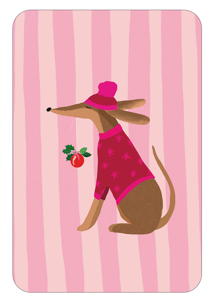 Postkarte - Toni Starck - Lollipop - Sausagedog with Bauble