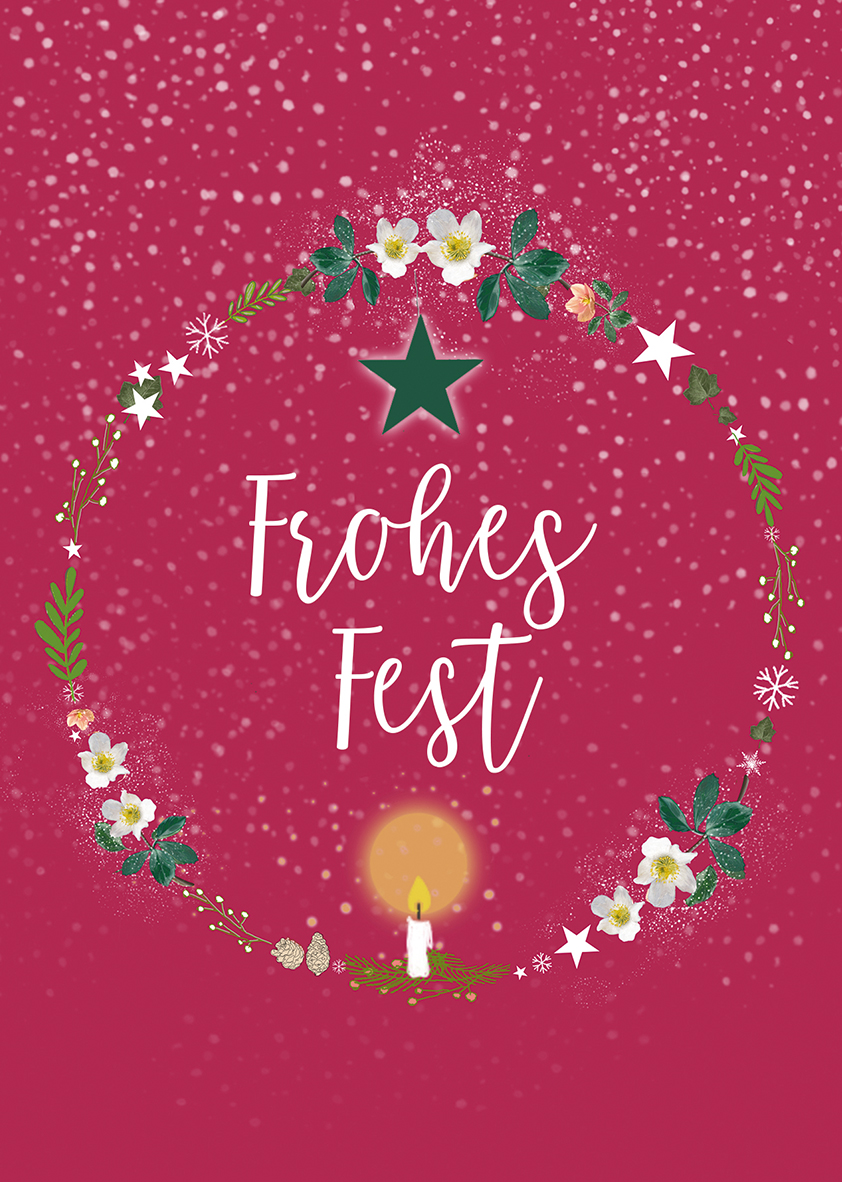 Postkarte - m-illu Kranz - Frohes Fest, bordeaux