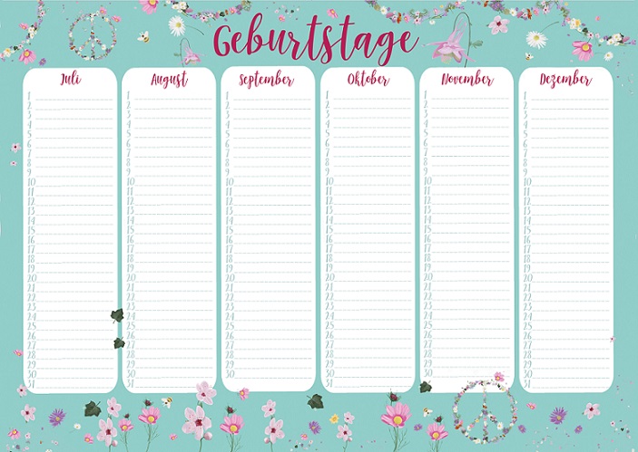 Geburtstagskalender A4 - m-illu - Peace blau Geburtstagskalender A4 - m-illu - Peace blau