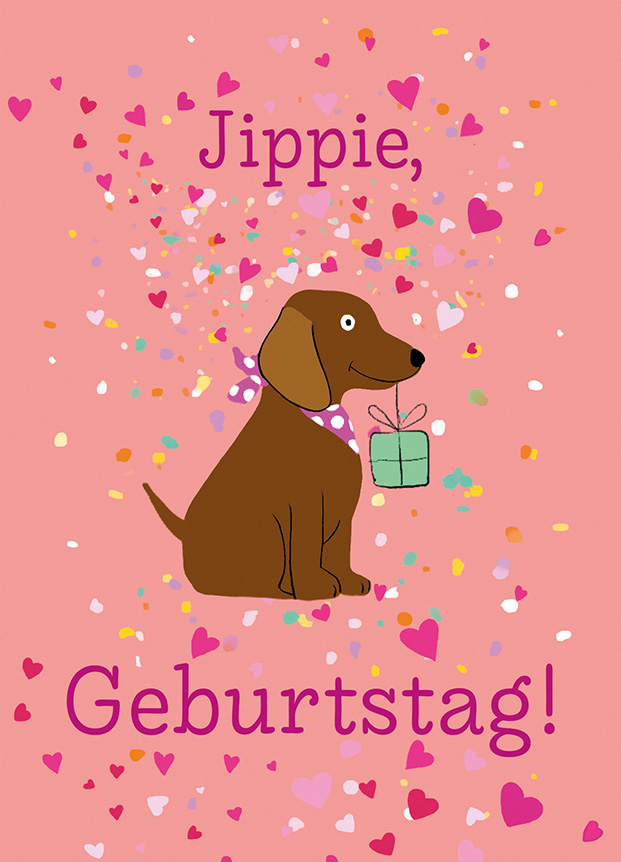 Postkarte - m-illu - Dackel Jippie Geburtstag