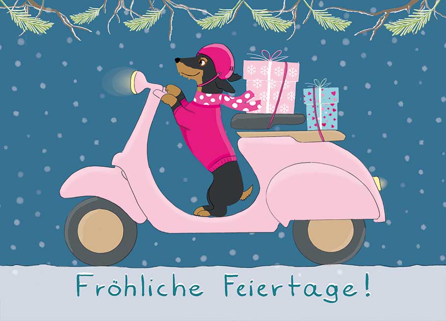 Postkarte - m-illu - Dackel Roller