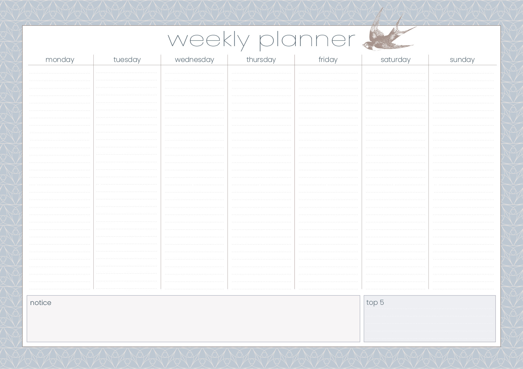 Weekly Planner A4 - Toni Starck Pattern - Blue lightness
