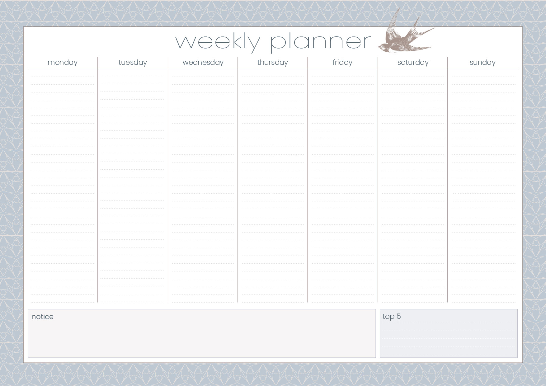 Weekly Planner A4 - Toni Starck Pattern - Blue lightness Weekly Planner A4 - Toni Starck Pattern - Blue lightness