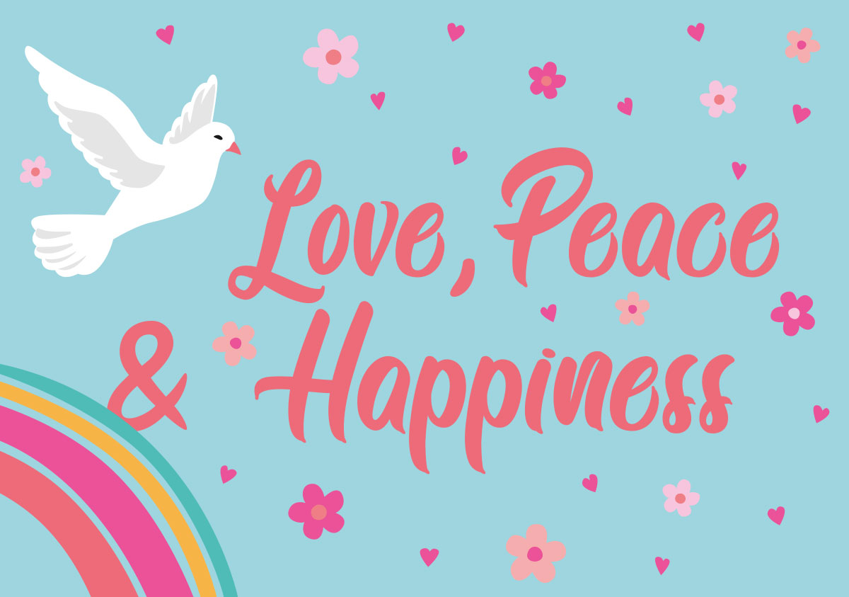 Postcard - happiness - love, peace & happiness
