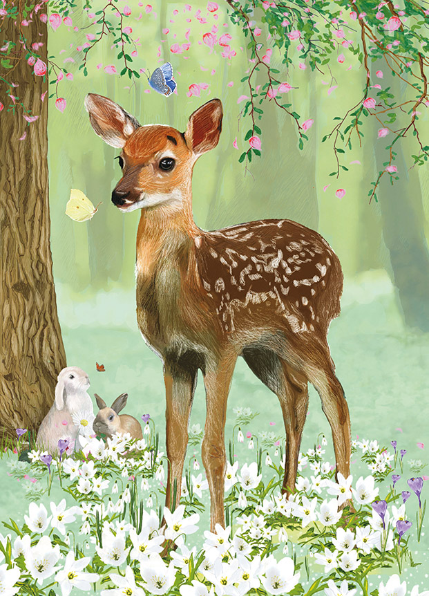 Postcard - m-illu - Deer in spring