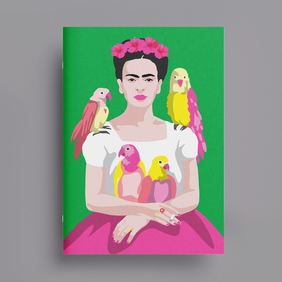 Notizheft A5 - Frida Kahlo with parrots