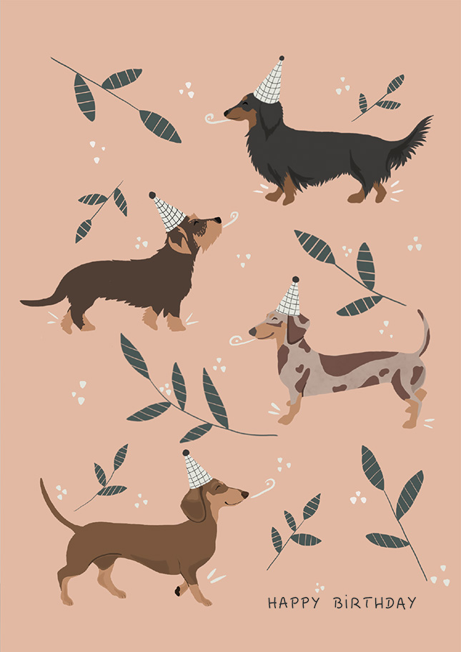 C6 folding card – Alfie’s Greetings – Party Dachshund