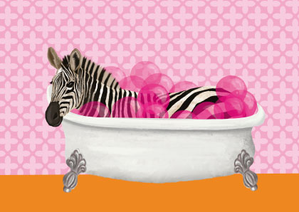 Postkarte - Toni Starck - Zebra in bathtub