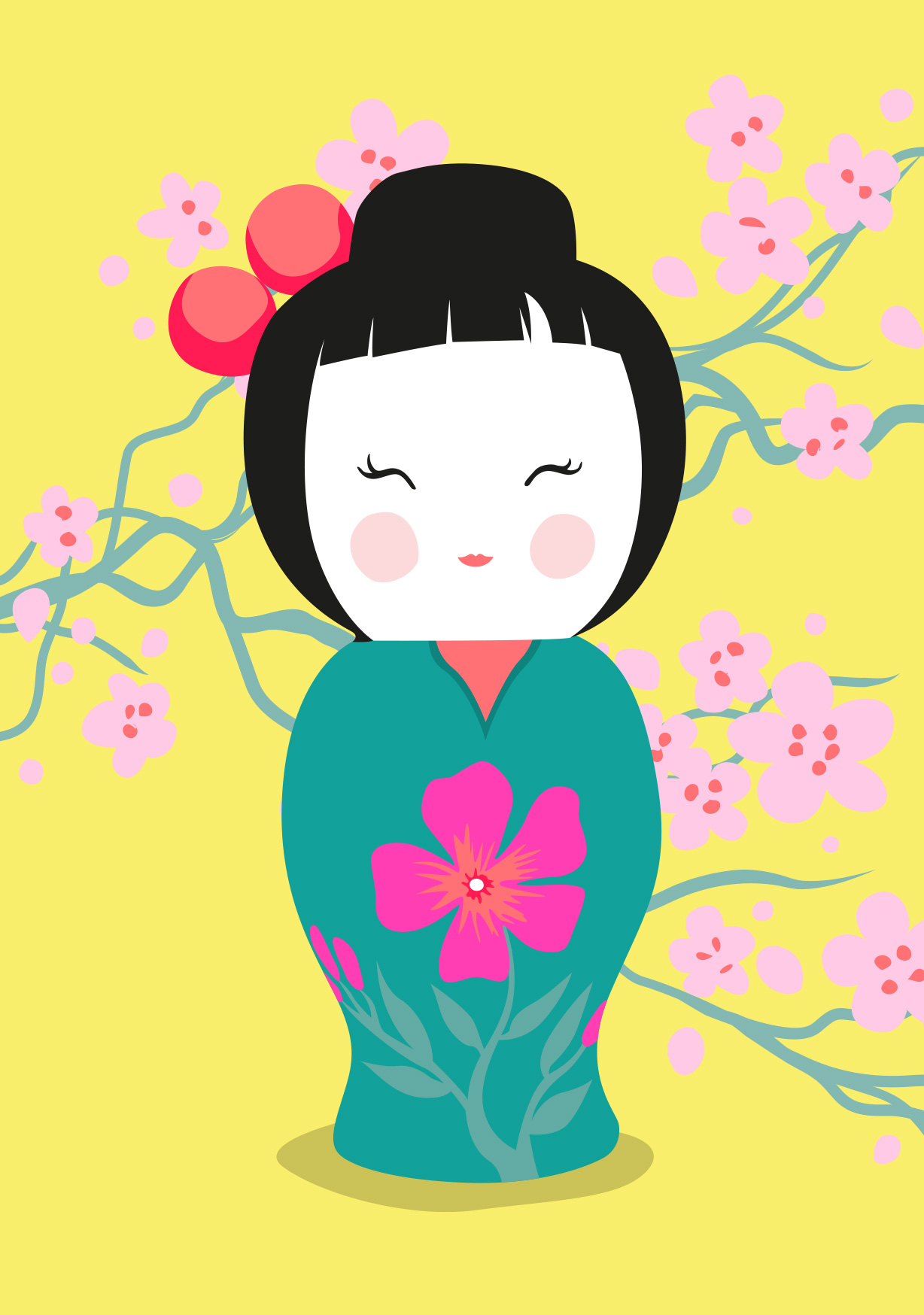 Postcard - happiness - Asian Doll yellow Postcard - happiness - Asian Doll yellow
